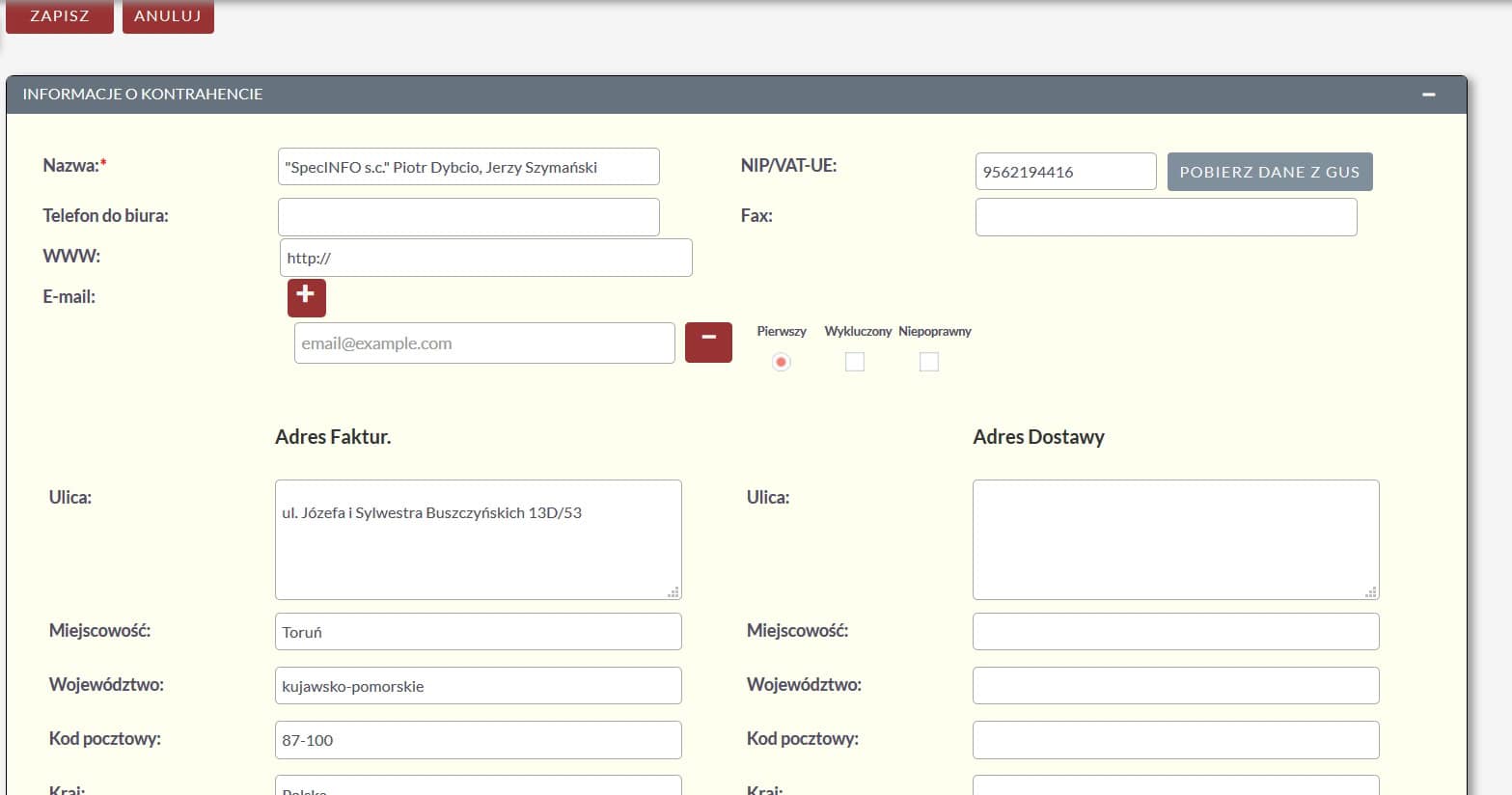 Integracja CRM z GUS
