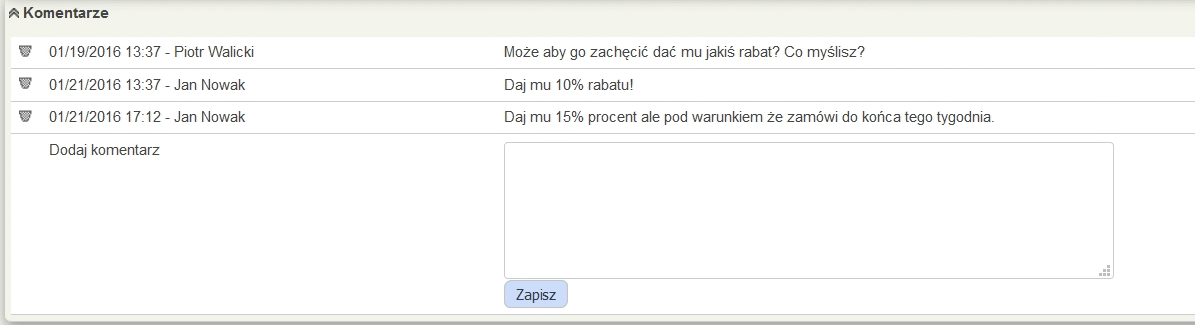 Komentarze w SuiteCRM