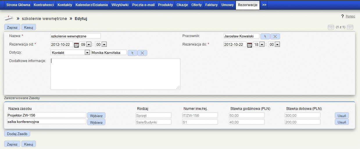 Moduł rezerwacji SuiteCRM